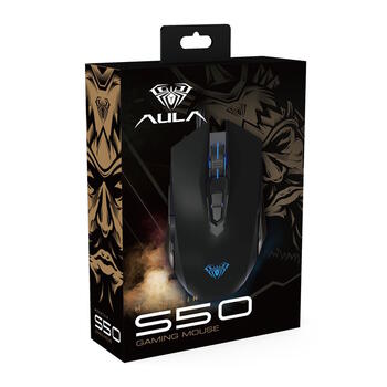 Aula S50 Multi-krāsu apgaismojuma Spēļu Optiskā pele a vadu/ 7 pogas/800-4800dpi/ ar ergonomisku formu/ Melna (S50)