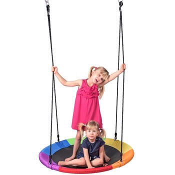Woody 91417 Качели с круглым сиденьем (диам. 100cm) из прочного материала для Взрослых и детей с 3+ лет (макс. 100кг) Цветные (WD91417)