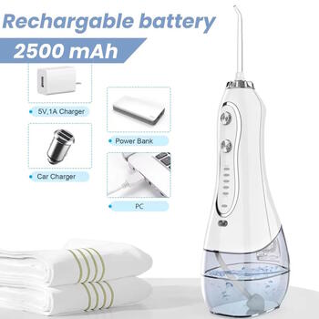 Riff RF-HF6 Pārnesājams Ūdensizturīgs IPX7 mutes dobuma Irrigator 3-režīmiem / 7 uzgaļiem / 1400mAh / 5W ar somiņu (RF-HF6)