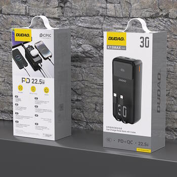 Dudao K15MAX 30000mAh Внешний аккумулятор PD 22,5W со встроенными проводами USB-C + Lightning (K15MAX)
