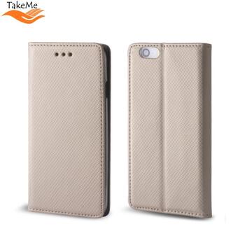 TakeMe Magnēstikas Fiksācijas Sāniski atverams maks bez klipša Samsung Galaxy S21 (G991B) Zeltains (TM-MA-SA-G991-GO)