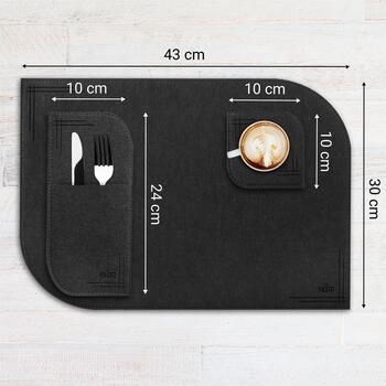 VILSTO filca materiāla galda paliktņu komplekts (18 gb.) Dark grey (PLACEMAT-SET-18pcs-DGREY)