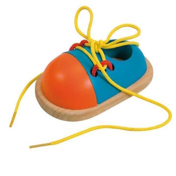 Woody 90625 Koka izglītojoša puzle ar šņorēšanu "Zābaks" bērniem no 3 gadiem + (11x17cm) (WD90625)