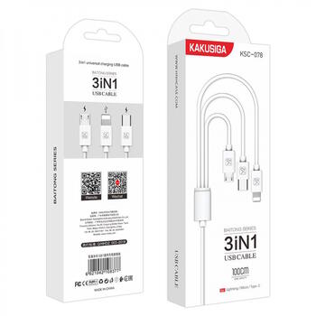 iKaku KSC-078 3в1 Type-C / Lightning / Micro USB провод для заряда 1m White (KSC-078)