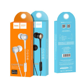 HOCO M19 Drumbeat universālas austiņas ar mikrofonu, 3,5 mm ligzdu un vadības pogu mūzikai un zvaniem 1,2 m baltas (M19WH)