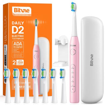 Bitvae D2 elektriskā zobu birste x8 birstes / ceļojumu maciņš / turētājs / vads Pink (BIT-D2-PI)