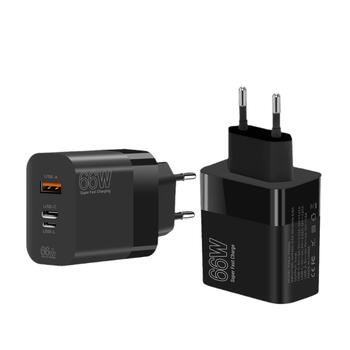 Riff 66W īpaši ātrs lādētājs ar 1x USB portu / x2 USB-C un USB-L Black (RF-66W)
