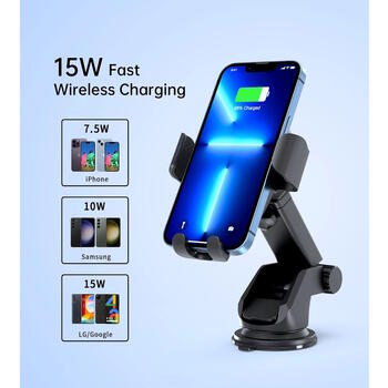 Choetech T203-F automašīnas turētājs ar bezvadu 15W lādētāju Black (T203-F)