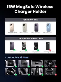 Ugreen W708 MagSafe 15W (35970) Автомобильное магнитное зарядное устройство/держатель Black (W708)