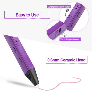 Riff RP800A Pro Тонкая 3D Ручка Печати с экраном с 1.75mm ABS/PLA проволокой AC Питание Фиолетовая (RF-3DPEN-RP800A-VI)