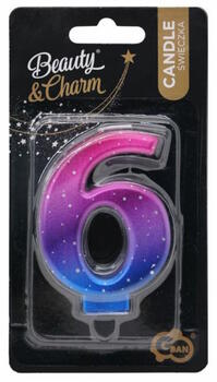 GoDan Night sky Metallic Tortes svece Skaitlis 6 (8cm) Pink/Blue/Violet Ombre (MLG174687)