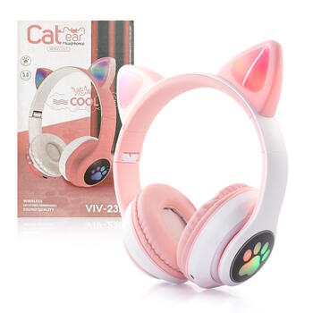 Riff VIV-23M Bluetooth Austiņas ar mikrofonu + LED Kaķa austiņas Pink (RF-VIV-23M)