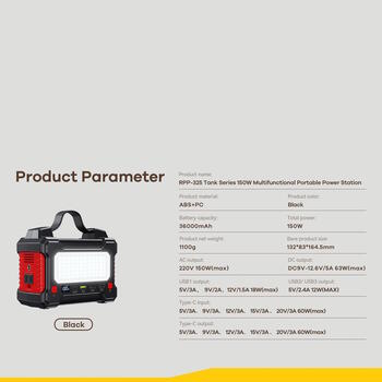 Remax RPP-325 150W Портативный аккумулятор - станция 36000mAh AC 220В Сетевое гнездо + PD GaN 60W + 3x USB 63W Черная (RPP-325)
