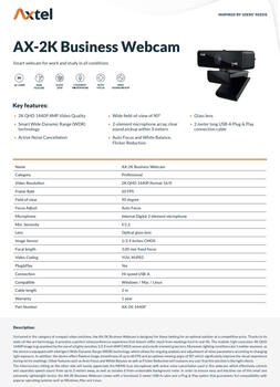 Axtel AX-2K Бизнес веб-камера разрешение видео 2K QHD 1440p (формат 16:9), 60 кадров/с. (AX-2K)