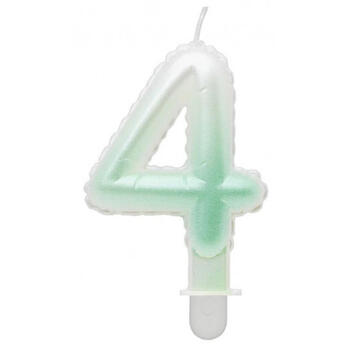 GoDan Tortes svece - Gaisa Balons Skaitlis 4 (7cm) White/Green Ombre (MLG175042)