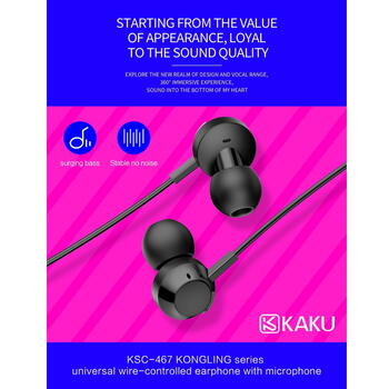 iKaku KSC-467 Универсальные легкие наушники-вкладыши HiFi 3,5 мм с микрофоном 1,2 м Черный (KSC-467-BK)