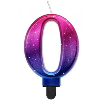 GoDan Night sky Metallic Tortes svece Skaitlis 0 (8cm) Pink/Blue/Violet Ombre (MLG174571)