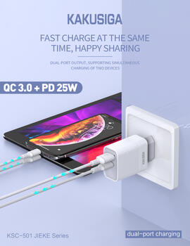 iKaku KSC-501 2в1 Разъем PD QC3.0 Type-C 25Вт Зарядное Устройство USB White (KSC-501)