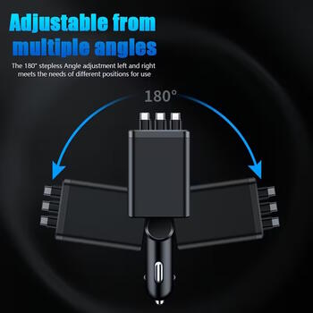Riff M14 7in1 daudzfunkcionāls automašīnas lādētājs x2 USB / x2 Type-C ar iebūvētiem kabeļiem x2 Type-C / x1 Lightning (RF-M14)