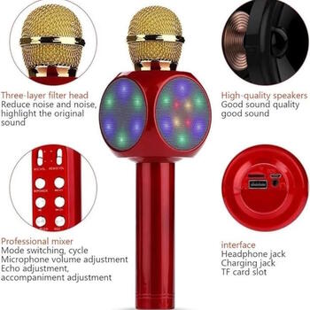 Riff WS-1816 16W Караоке BT микрофон с LED 360 Red (WS-1816/RE)