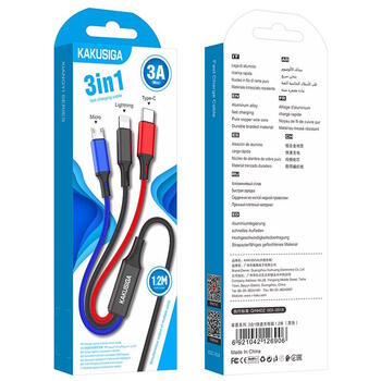 iKaku KSC-804 XIANGYI 3в1 Lightning / Type-C / Micro Провод для подзаряда 1.2m Black (KSC-804-BK)