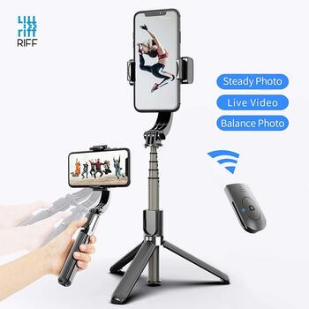 Riff GS09 Vinas Ass Gimbal Stabilizātors ar iebūvētu tripod statīvu telefonam & atvienojamu pulti (65-96mm) Melns (RF-GIMB-GS09)