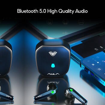 Aula F101 TWS Беспроводная Hi-Fi  игровая стерео наушники / Bluetooth 5.0 / HD Mic / чехол для зарядки / Черные (F101)