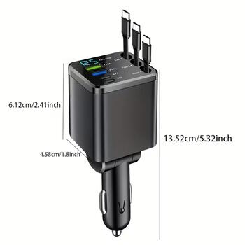 Riff M14 7in1 daudzfunkcionāls automašīnas lādētājs x2 USB / x2 Type-C ar iebūvētiem kabeļiem x2 Type-C / x1 Lightning (RF-M14)