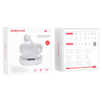 Borofone BW11 TWS 5.1 BT Беспроводные наушники с LED экраном / 3.5h автономной раб. White (BW11-WH)