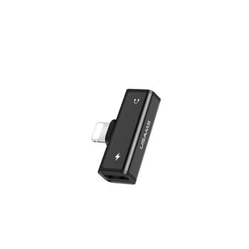 Usams US-SJ270 Lightning Kabeļu adapteris uz Lightning austiņu ligzdu + Lightning uzlādes Ligzdu Melns (SJ270LN01)