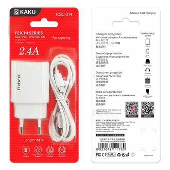 iKaku KSC-314 EU Разъем USB 2.4A Зарядное устройство + Кабель USB на Lightning 1м Белый (KSC-314-LI-WH)