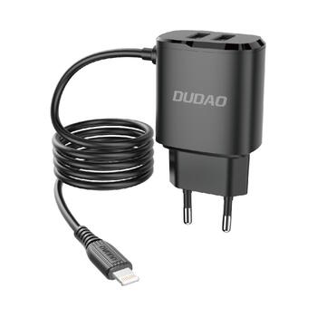 Dudao EU сетевая зарядка - адаптер 2x USB с встроенным 12W Lightning проводом 1m Black (DUD-A2ProL)