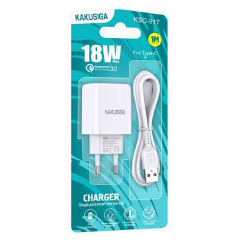iKaku KSC-917 QC3.0 18W smart зарядное устройство с одним портом USB и кабелем Type-C White (KSC-917/WH)