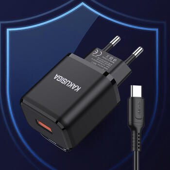 iKaku KSC-917 QC3.0 18W smart зарядное устройство с одним портом USB и кабелем Type-C Black (KSC-917/BK)
