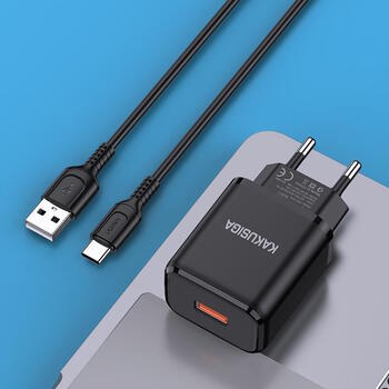 iKaku KSC-917 QC3.0 18W smart зарядное устройство с одним портом USB и кабелем Type-C Black (KSC-917/BK)
