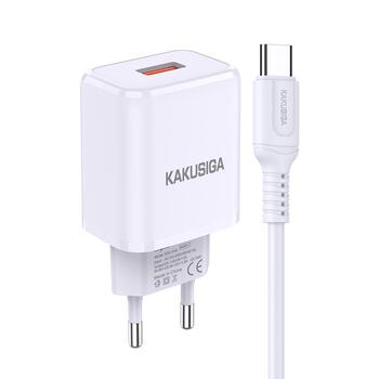 iKaku KSC-917 QC3.0 18W smart зарядное устройство с одним портом USB и кабелем Type-C White (KSC-917/WH)