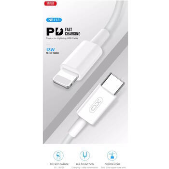 XO NB113 Прочный TPE Универсальный USB-C (Type-C) на Lightning PD Кабель данных и быстрого заряда 2.4A 1м Белый (NB113)