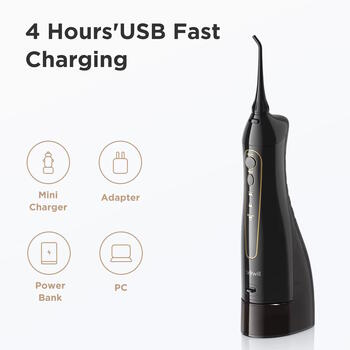 Riff RF-FW1 bezvadu IPX7 irigators ar 3 režīmiem / 7 uzgaļiem / 1400mAh / 5W / 300ml ūdens tvertnei Black (RF-FW1-BK)