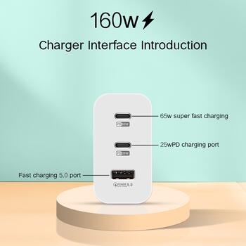 Riff 160W QC5.0 Супер быстрая зарядка с USB портом / x2 PD USB-C портами Black (RF-160W)