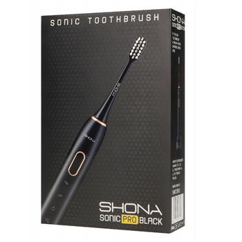 Shona Pro Elektriskā IPX7 Ultraskaņas zobu birste ar 5 režīmi / 3 ātrumi + ceļojuma maks (2 uzgaļi iekļauti) Melna (SHO-SONPRO-BK)
