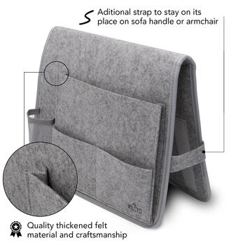 VILSTO filca materiāla piegultas kabata, mantu glabātuve dīvānam, klubkrēslam, galdam Grey (BEDSIDE-POCKET-LGREY)