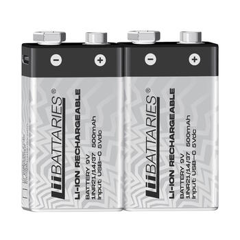 Liibattaries Мощные аккумуляторные батареи Lithium-Ion с USB-C 6F22 6LR61 MN1604 «Крона» 9V 500mAh 9V (2pcs) (LIB510781)