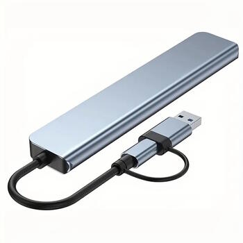 Riff VSZAPOWER 8-in-1 universāls alumīnija 8 portu USB C tipa centrmezgls - komplektā ietilpst USB 3.0, 3 USB 2.0 porti, Micro SD/TF karšu lasītājs, audio/mikrofona ligzda Sudrabs (PS-M-VSZAPOWER-8-1)