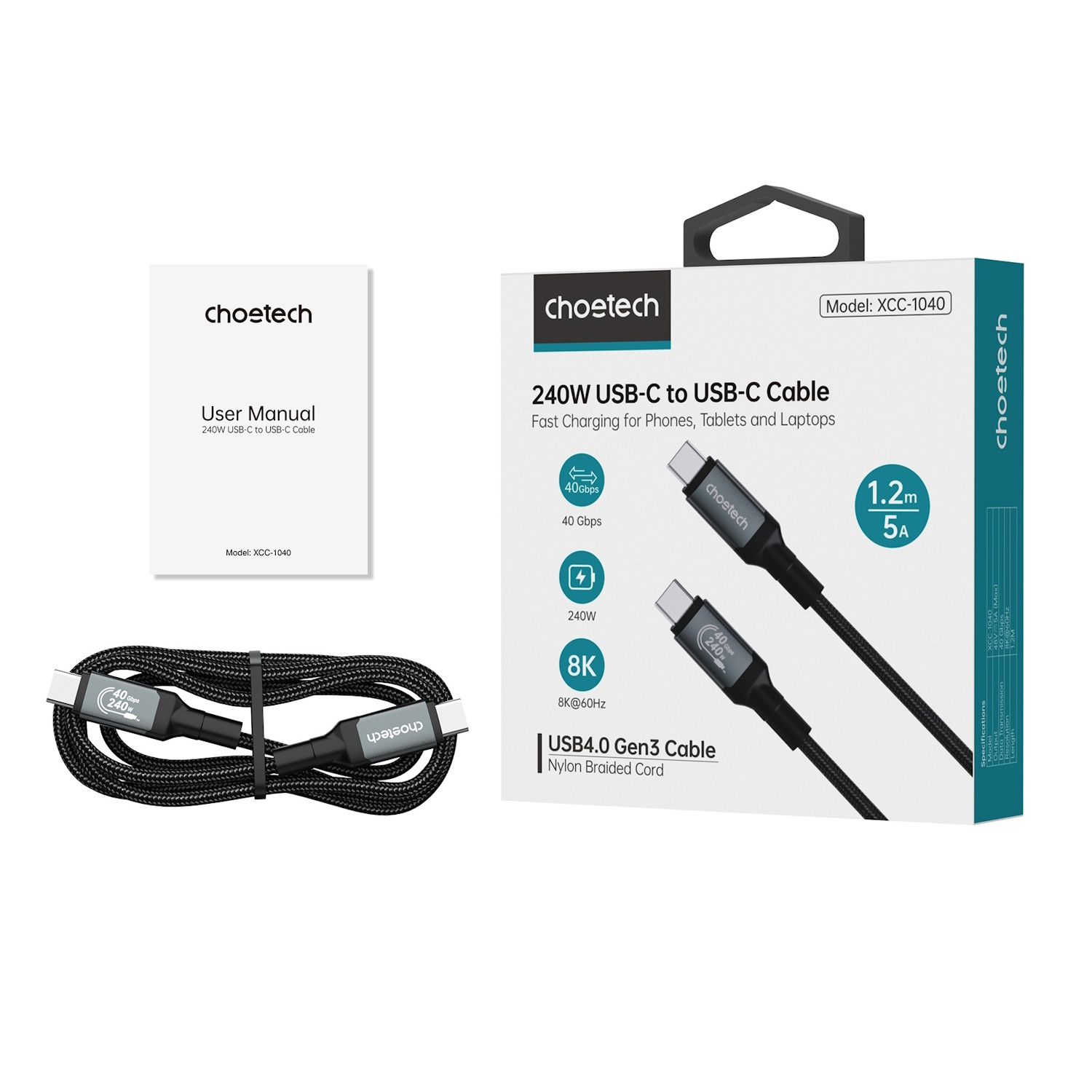 Choetech XCC-1040  провод USB-C на USB-C 240W 8K 60Hz 1,2m (XCC-1040)