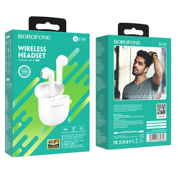 Borofone BE49 TWS 5.0 BT Беспроводные наушники с Touch техн. / 3.5h автономной раб. White (BE49)