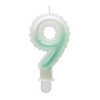 GoDan Tortes svece - Gaisa Balons Skaitlis 9 (7cm) White/Green Ombre (MLG175141)