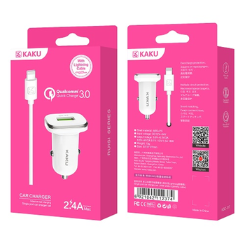 iKAKU KSC-317 Universāls Auto lādētājs QC 3.0 18W ar Lightning kabeli Balts (KSC-317-LIGHTN-WH)