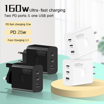 Riff 160W QC5.0 Супер быстрая зарядка с USB портом / x2 PD USB-C портами Black (RF-160W)