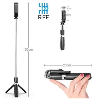 Riff L02 Universāla bezvadu selfi - nūja (pagar. līdz 100cm) ar statīvu / slēdža pogu Melna (L02)