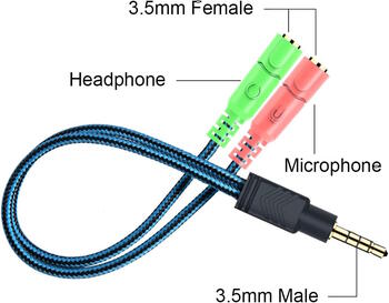 Riff Y-JACK 3.5mm ligzdas adapteris sadalītājs uz austiņiem un mikrofonu 1 male + 2 female (RF-Y-JACK)